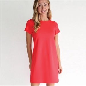 NWT Jude Connally Ella Ponte Short Sleeve Coral Shift Dress.